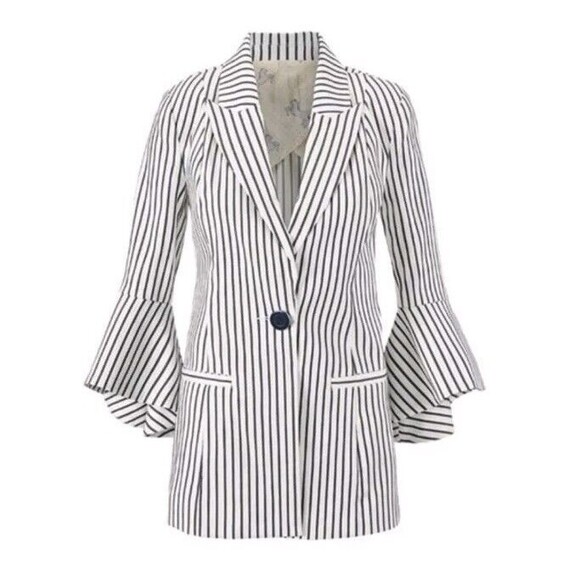 CAbi Jackets & Blazers - Cabi Bell Flutter Flare Sleeve Striped Blazer Size 6 Nautical Office Career
